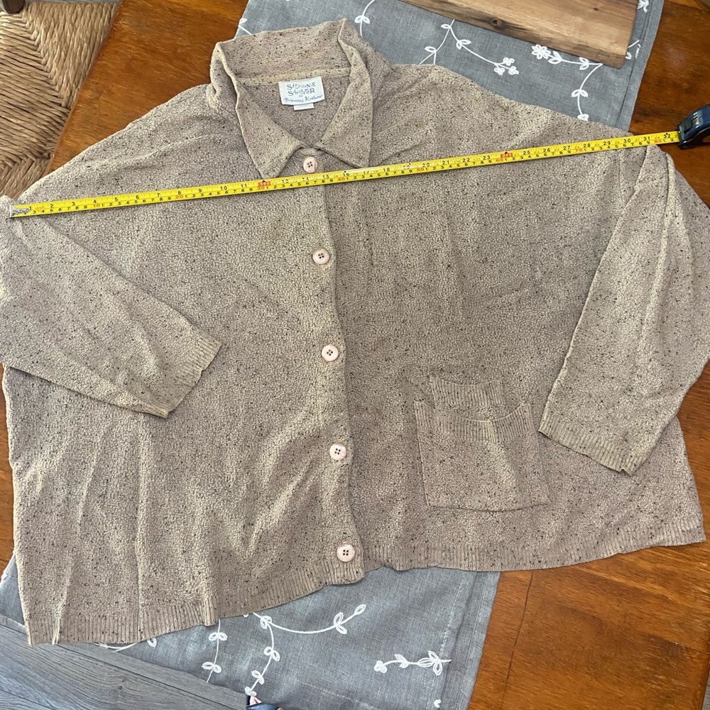 Stephanie Schuster, quality boxy cardigan, purchased high end boutique Seattle